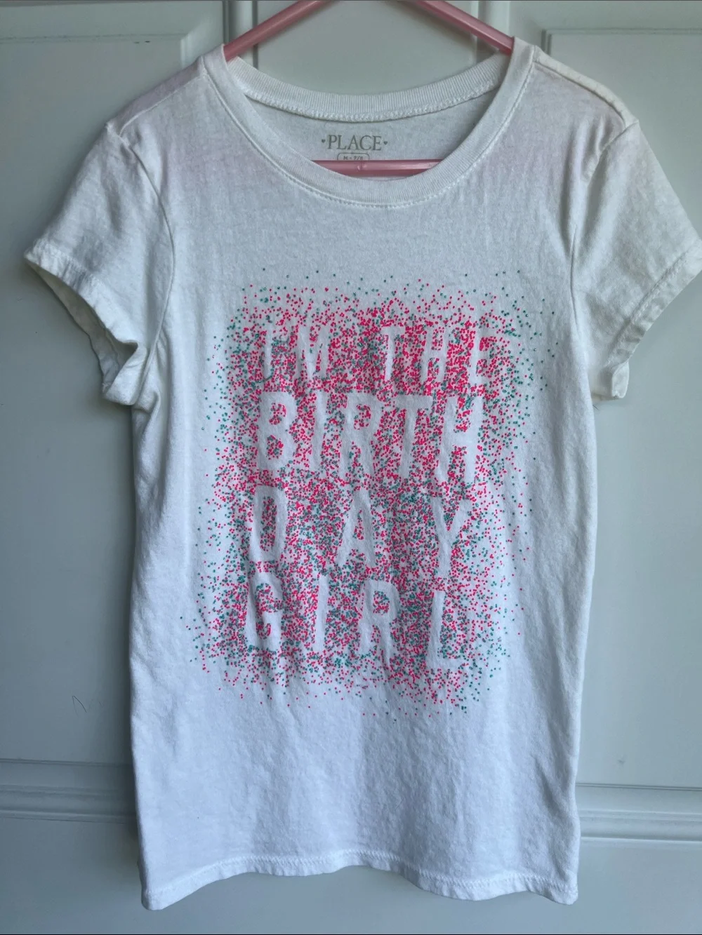 The Children's Place White Tee with Pink & Teal Glitter 'I’m The Birthday Girl'